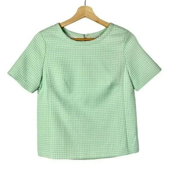 Halogen Mint Green Houndstooth Short Sleeve Blouse XS - Picture 1 of 3
